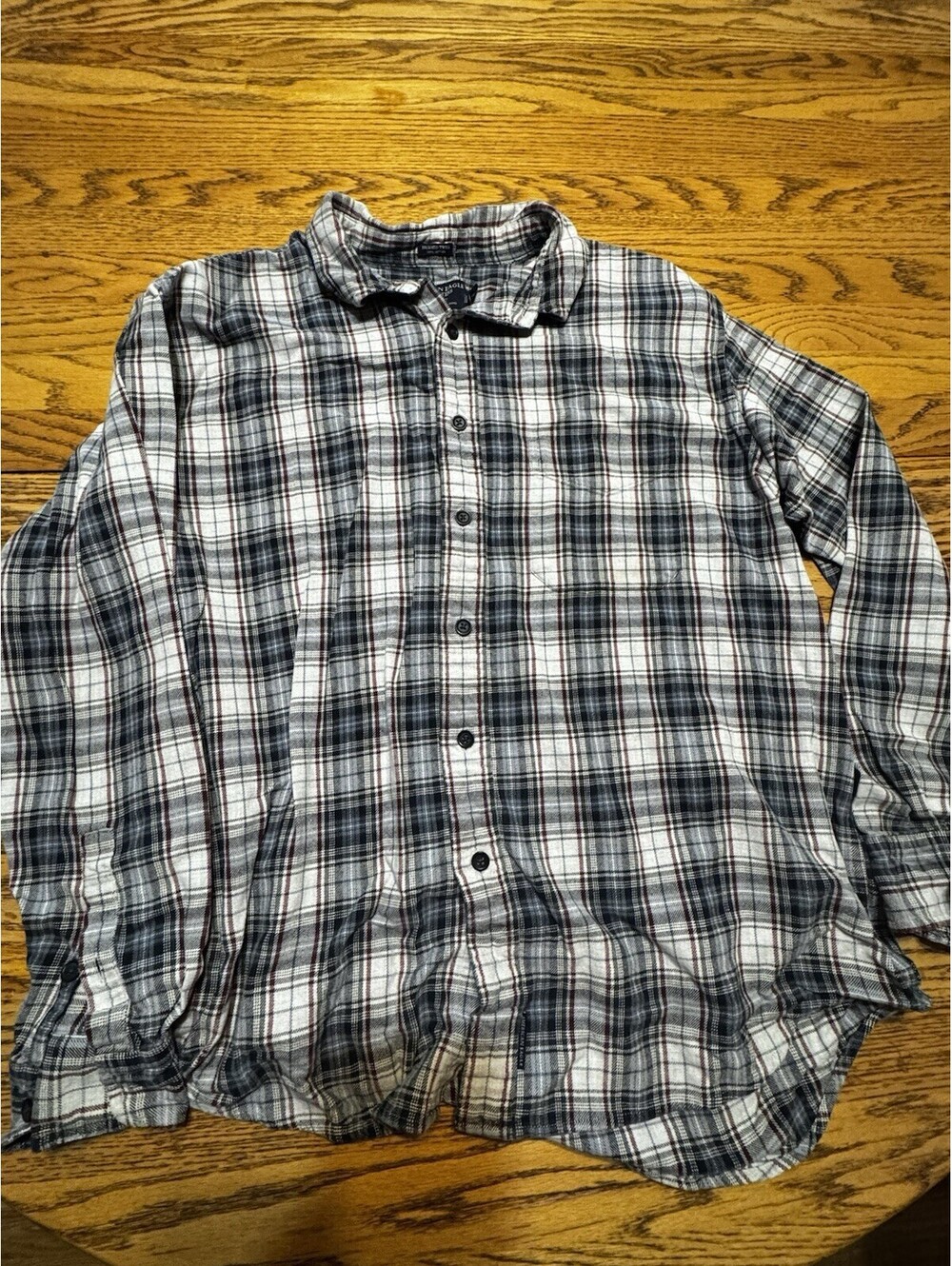 American Eagle Mens L Y2K Brushed Twill Plaid Flannel Shirt Gray Burgundy